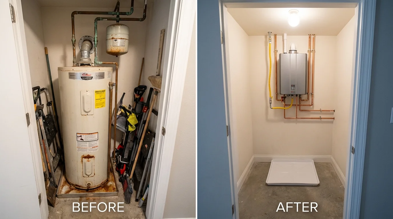 Tank water heater versus wall-mounted tankless unit comparison for Fairview, OR homeowners